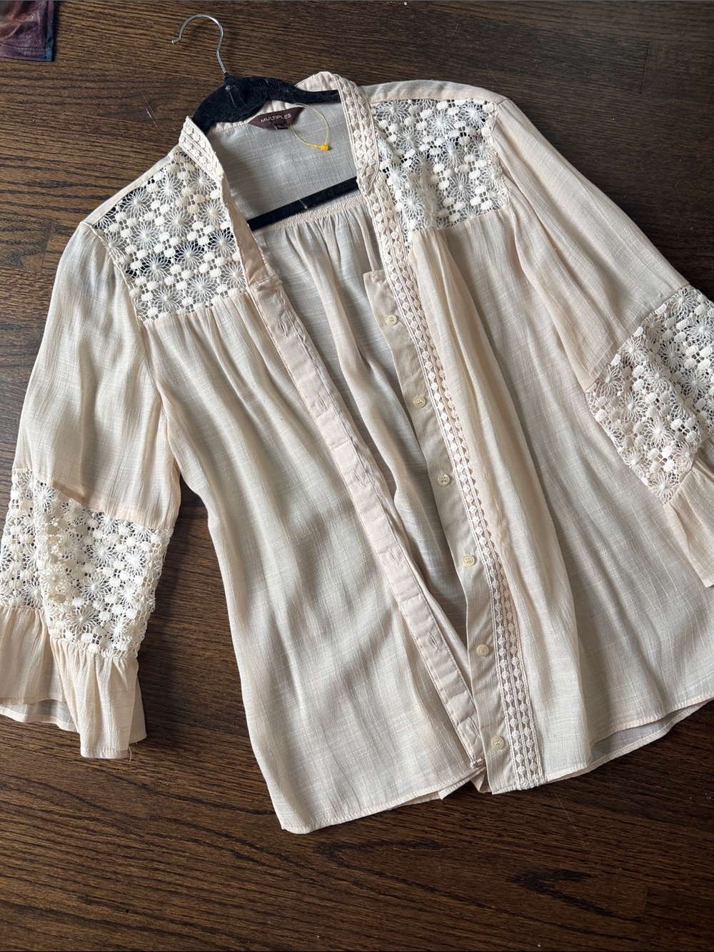 Boho Crochet-Trim Cream Women's Blouse
